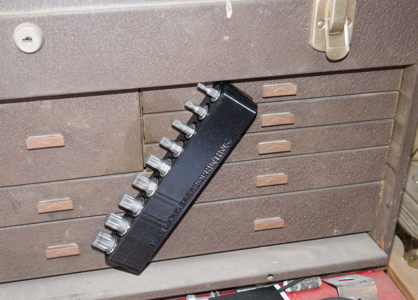 Magnetic Socket Organizer for Triple Square Sockets - in use on back side