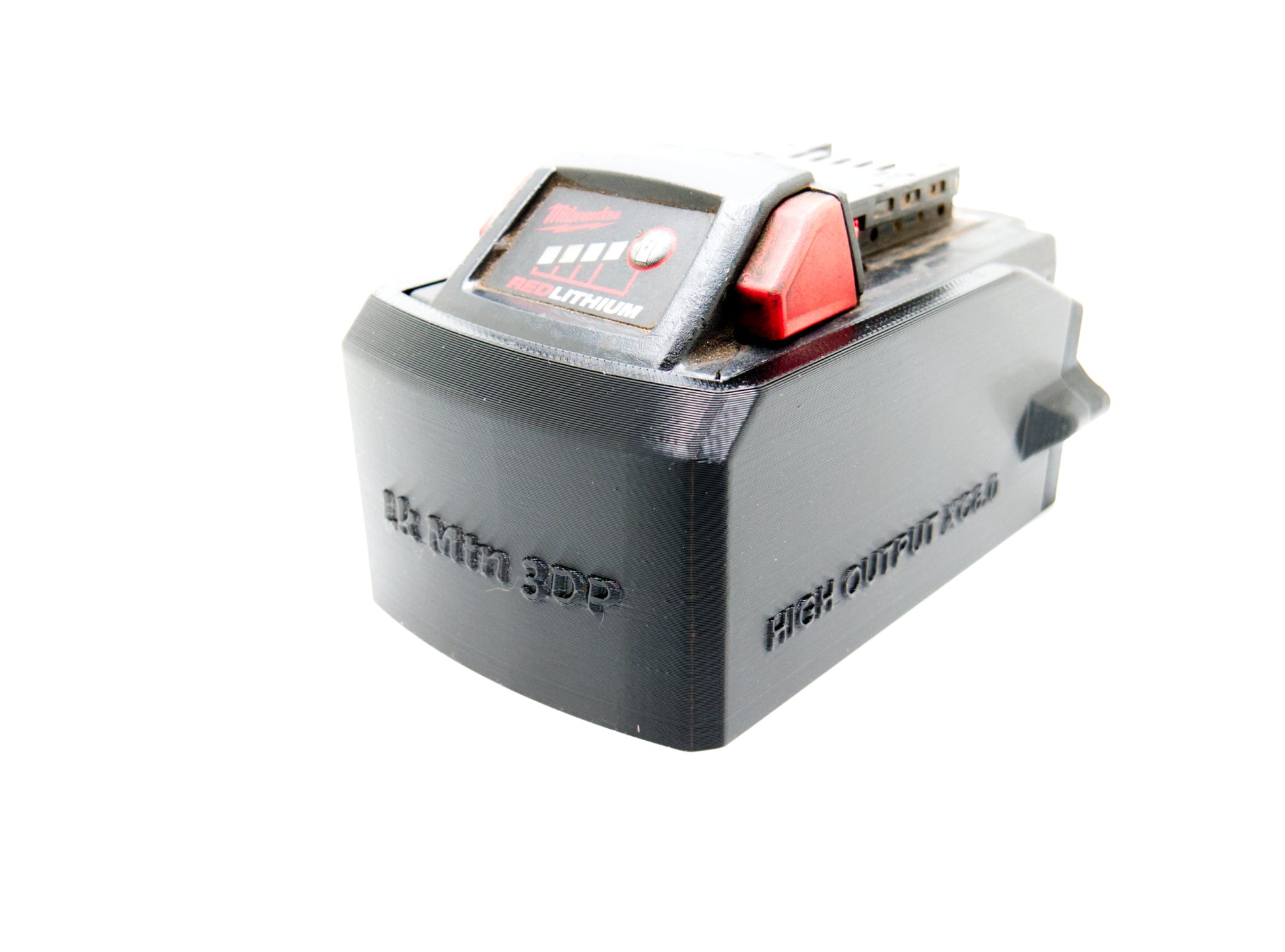 Milwaukee M18 Battery Case | Magnetic Protective Boot for M18 Red Lithium High Output 6.0 - on battery - left front view