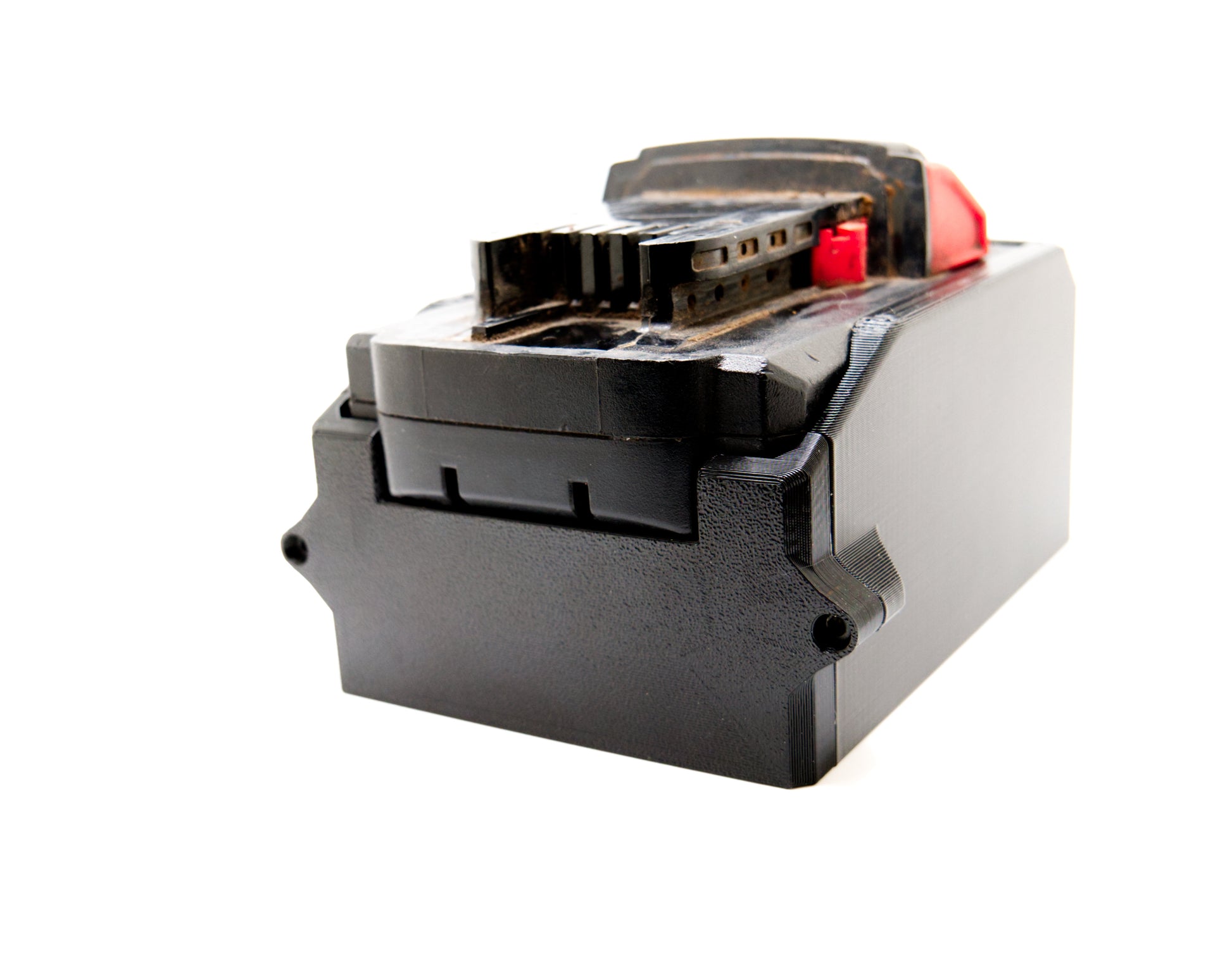 Milwaukee M18 Battery Case | Magnetic Protective Boot for M18 Red Lithium High Output 6.0 - on battery - right rear view