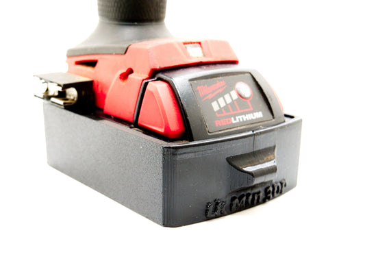 Milwaukee M18 Magnetic Battery Boot – Protective Case for M18 CP 2.0 Batteries - on battery - on tool - right front view