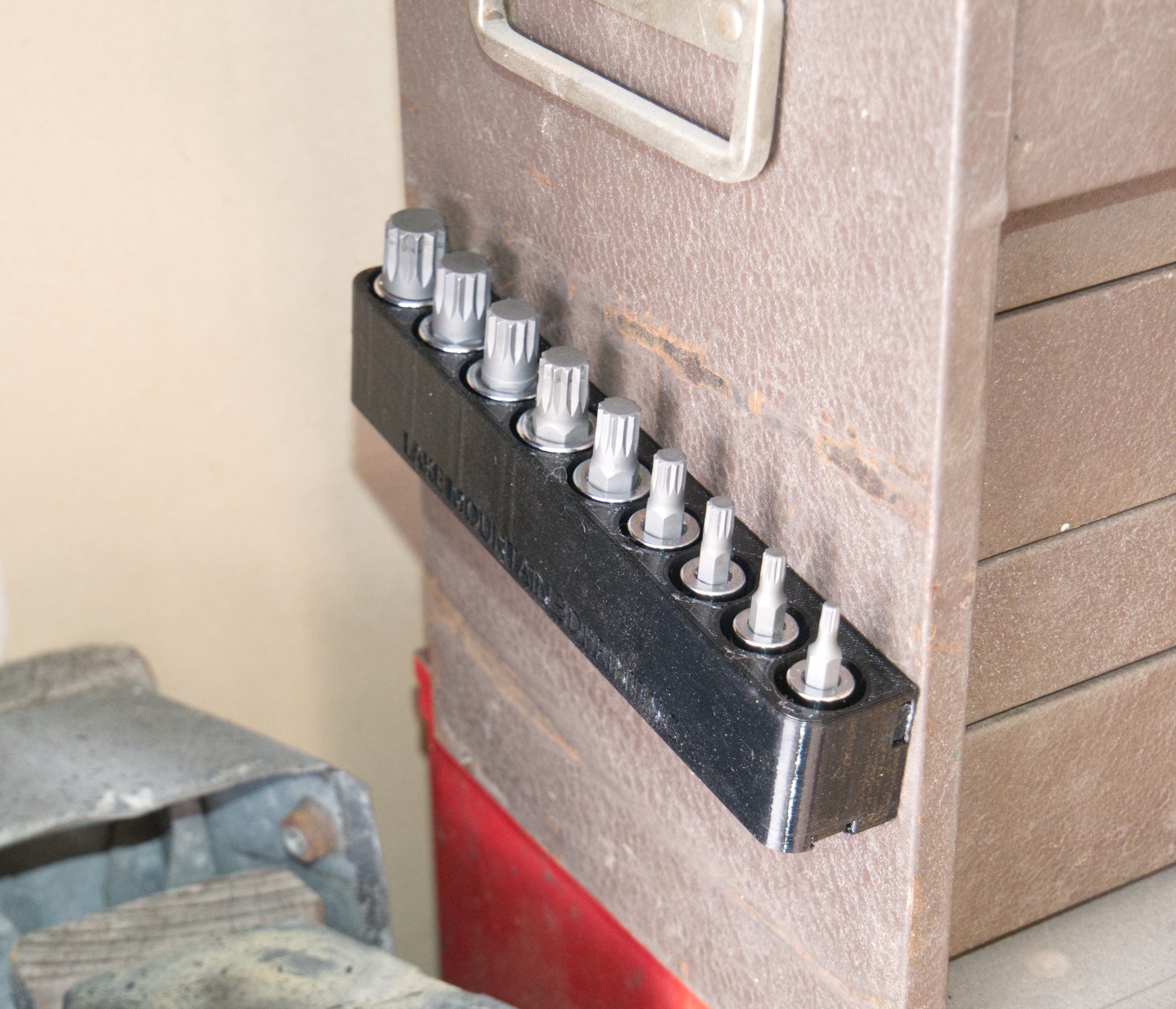 Magnetic Socket Organizer for Triple Square Sockets  in use